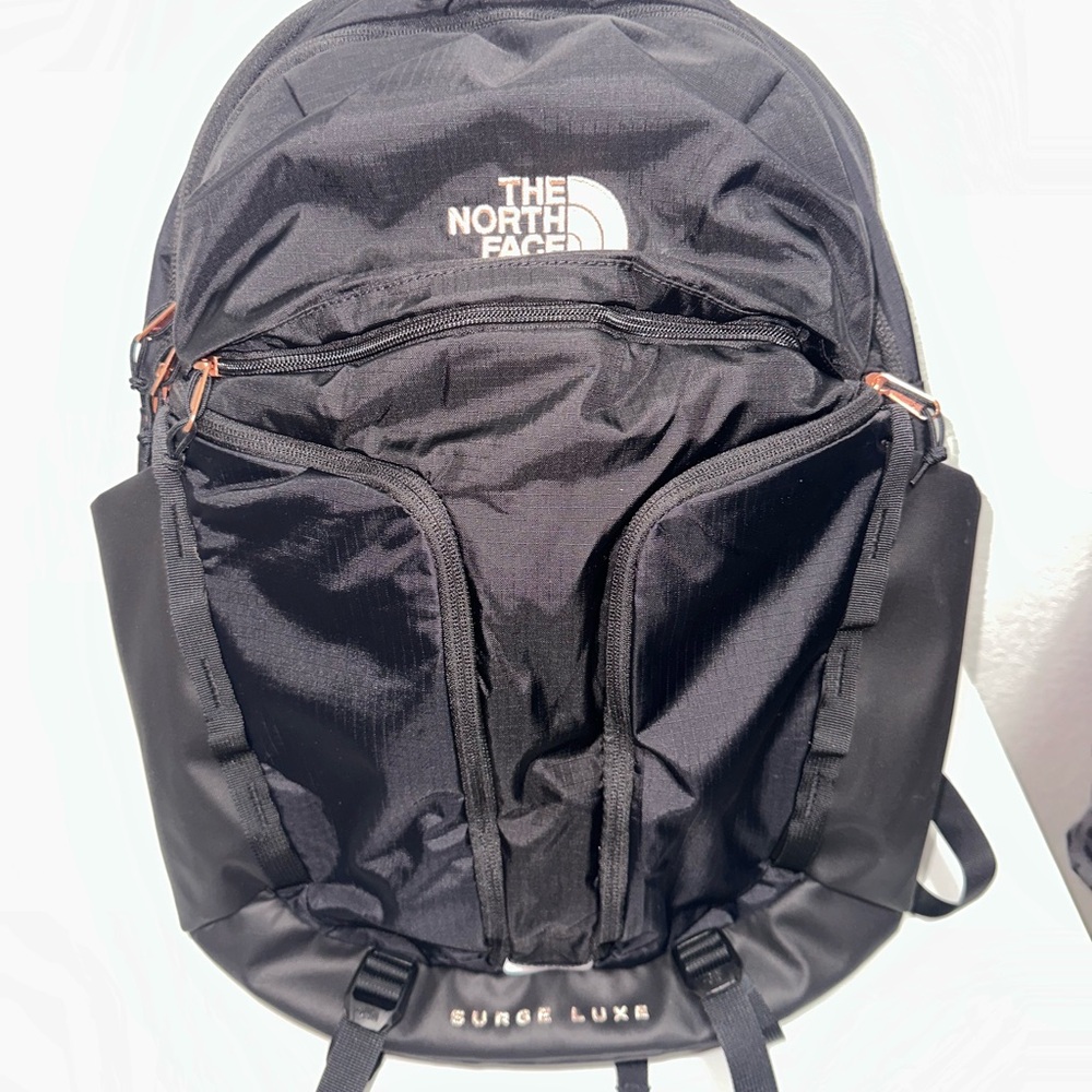 The North Face Surge Luxe Black & Rose Gold Backpack